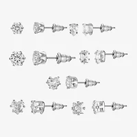 Sparkle Allure Days Of The Week Womens Cubic Zirconia Heart Pear Square 7 Pair Earring Set