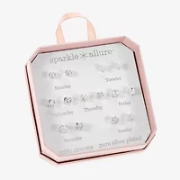 Sparkle Allure Days Of The Week Womens Cubic Zirconia Heart Pear Square 7 Pair Earring Set