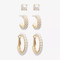 Mixit Womens White Simulated Pearl Round 3 Pair Earring Set