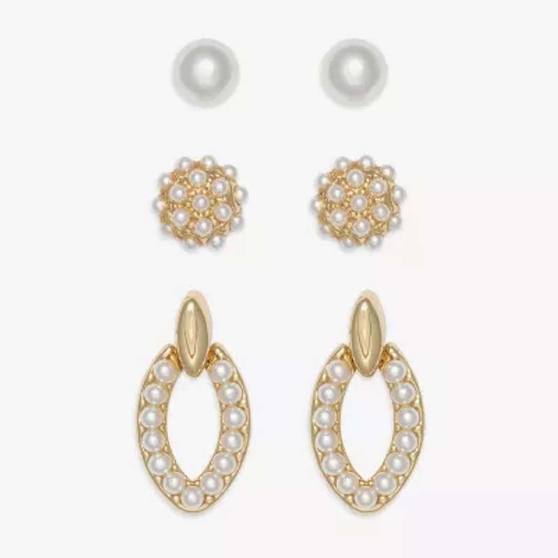Mixit Womens Simulated Pearl Hypoallergenic 3 Pair Earring Set