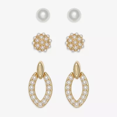 Mixit Womens Simulated Pearl Hypoallergenic 3 Pair Earring Set