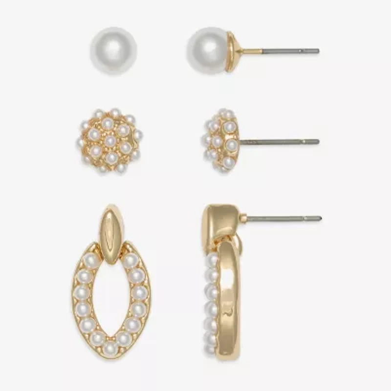 Mixit Womens Simulated Pearl Hypoallergenic 3 Pair Earring Set