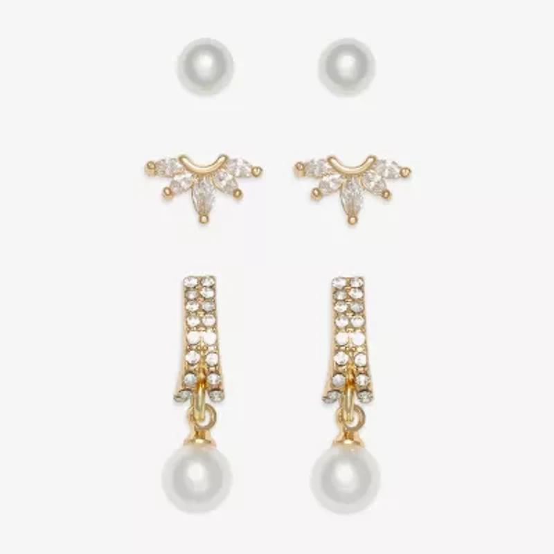 Mixit Womens Simulated Pearl Hypoallergenic 3 Pair Earring Set