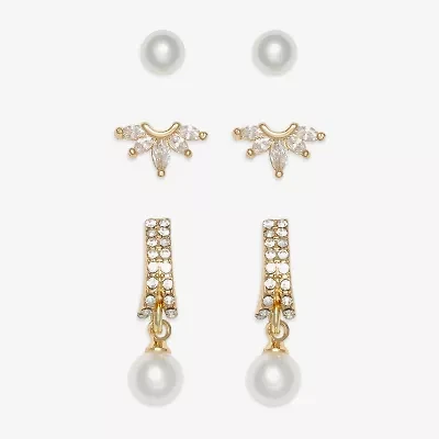 Mixit Womens Simulated Pearl Hypoallergenic 3 Pair Earring Set