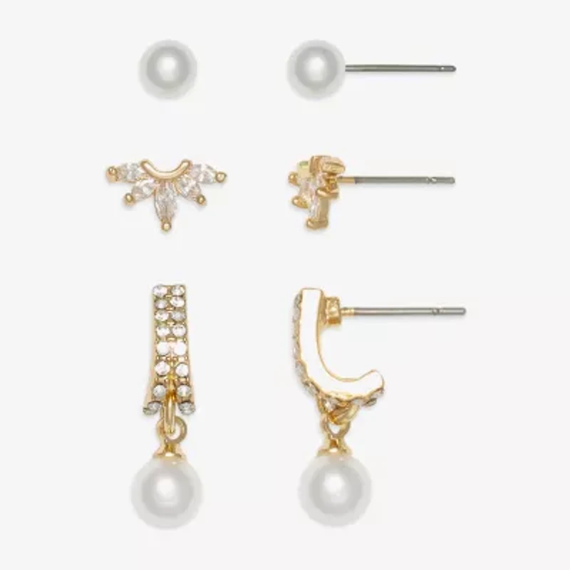 Mixit Womens Simulated Pearl Hypoallergenic 3 Pair Earring Set