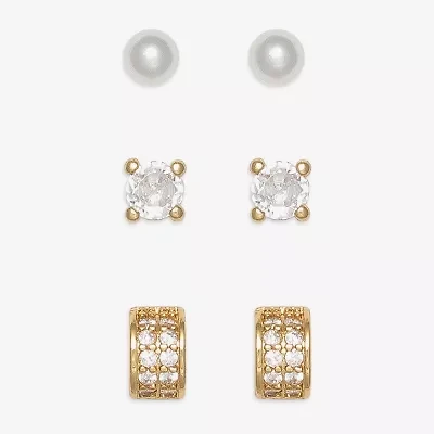 Mixit Womens Simulated Pearl Hypoallergenic 3 Pair Earring Set