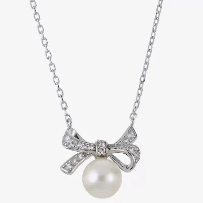 Womens White Cultured Freshwater Pearl Sterling Silver Bow 18 Inch Pendant Necklace