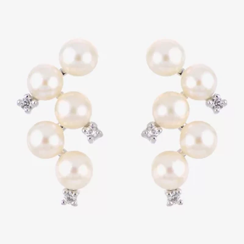 Womens White Cultured Freshwater Pearl Sterling Silver Drop Earrings