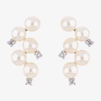Womens White Cultured Freshwater Pearl Sterling Silver Drop Earrings