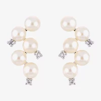 Womens White Cultured Freshwater Pearl Sterling Silver Drop Earrings