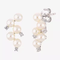 Womens White Cultured Freshwater Pearl Sterling Silver Drop Earrings