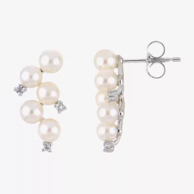 Womens White Cultured Freshwater Pearl Sterling Silver Drop Earrings