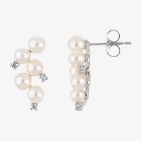Womens White Cultured Freshwater Pearl Sterling Silver Drop Earrings