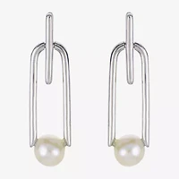 Womens White Cultured Freshwater Pearl Sterling Silver Drop Earrings