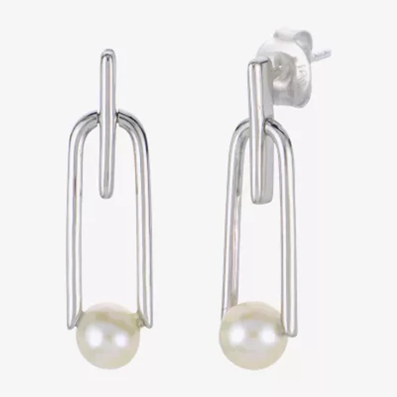 Womens White Cultured Freshwater Pearl Sterling Silver Drop Earrings