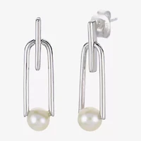 Womens White Cultured Freshwater Pearl Sterling Silver Drop Earrings