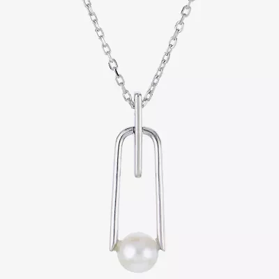 Womens White Cultured Freshwater Pearl Sterling Silver Inch Pendant Necklace