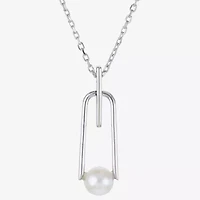 Womens White Cultured Freshwater Pearl Sterling Silver Inch Pendant Necklace