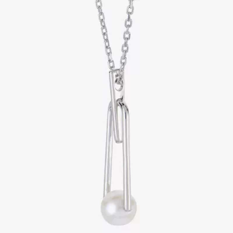 Womens White Cultured Freshwater Pearl Sterling Silver Inch Pendant Necklace
