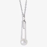 Womens White Cultured Freshwater Pearl Sterling Silver Inch Pendant Necklace