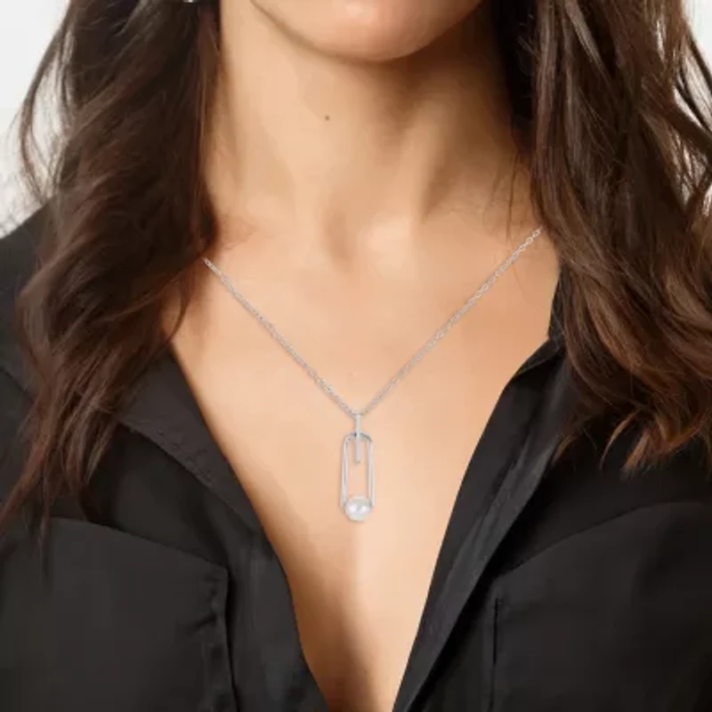 Womens White Cultured Freshwater Pearl Sterling Silver Inch Pendant Necklace