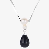 Womens Black Onyx Cultured Freshwater Pearl Sterling Silver 18 Inch Pendant Necklace