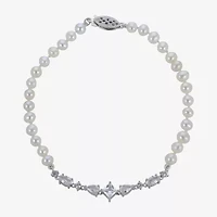 Womens White Cultured Freshwater Pearl Sterling Silver Strand Bracelet