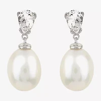Womens White Cultured Freshwater Pearl Sterling Silver Pear Drop Earrings