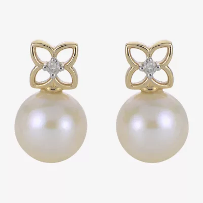 White Cultured Freshwater Pearl 14K Gold 15mm Bow Stud Earrings