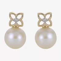White Cultured Freshwater Pearl 14K Gold 15mm Bow Stud Earrings
