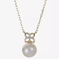 Womens White Cultured Freshwater Pearl 14K Gold Bow 18 Inch Pendant Necklace