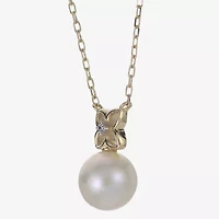 Womens White Cultured Freshwater Pearl 14K Gold Bow 18 Inch Pendant Necklace
