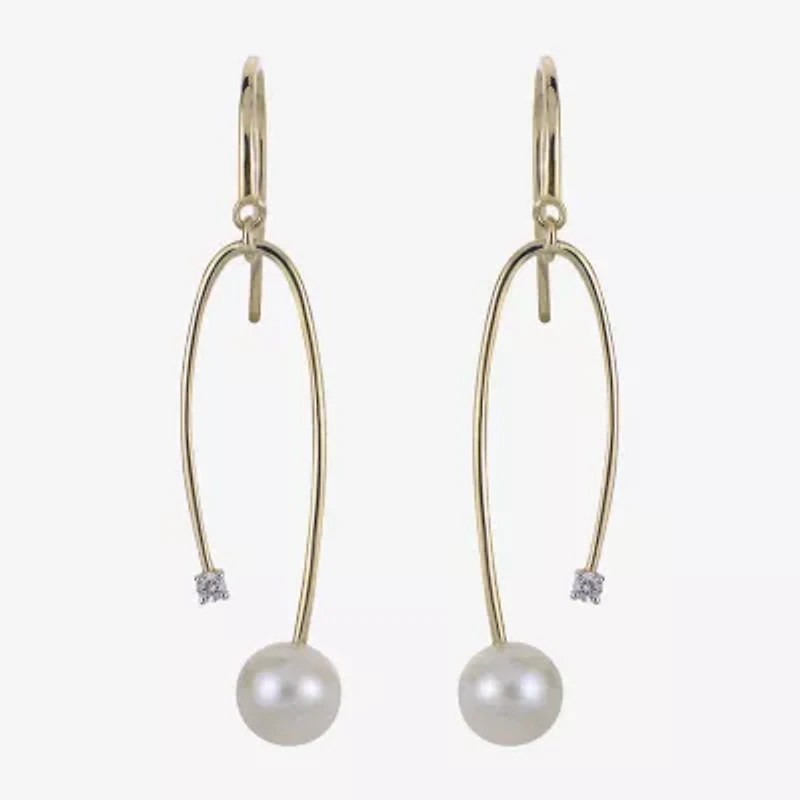 Womens White Cultured Freshwater Pearl 14K Gold 45mm Hoop Earrings