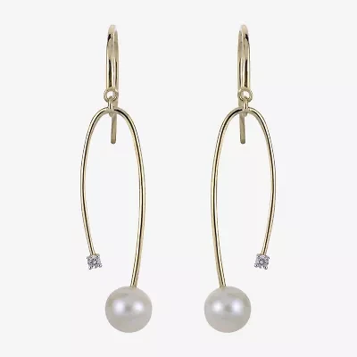 Womens White Cultured Freshwater Pearl 14K Gold 45mm Hoop Earrings