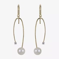 Womens White Cultured Freshwater Pearl 14K Gold 45mm Hoop Earrings