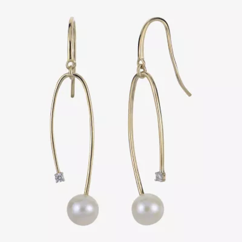 Womens White Cultured Freshwater Pearl 14K Gold 45mm Hoop Earrings