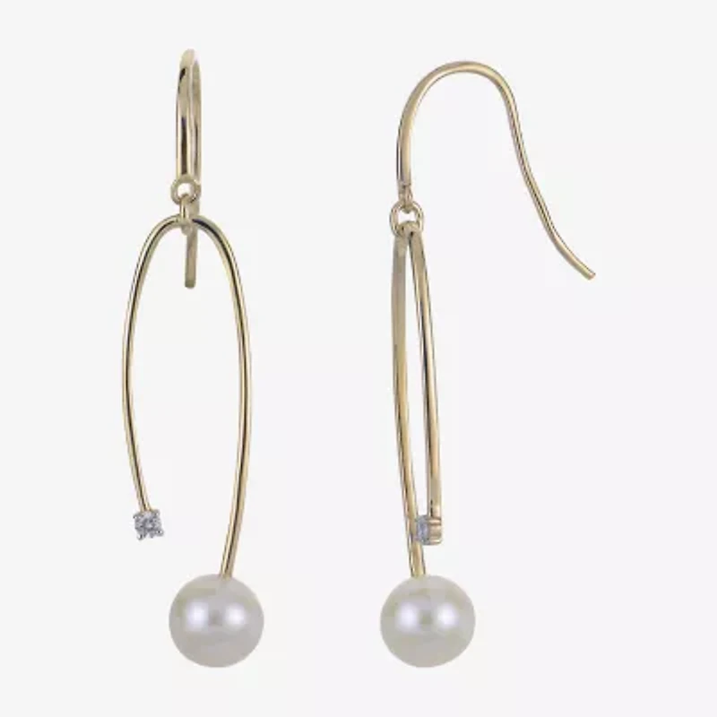 Womens White Cultured Freshwater Pearl 14K Gold 45mm Hoop Earrings