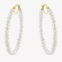 Womens White Cultured Freshwater Pearl 14K Gold 40mm Hoop Earrings