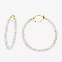 Womens White Cultured Freshwater Pearl 14K Gold 40mm Hoop Earrings