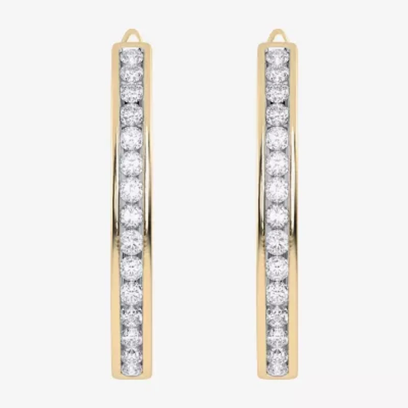 (H-I / Si2-I1) Womens 1 CT. T.W. Lab Grown White Diamond 10K Gold 28.8mm Hoop Earrings