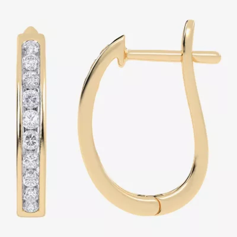 (H-I / Si2-I1) Womens 1/2 CT. T.W. Lab Grown White Diamond 10K Gold 19.8mm Hoop Earrings
