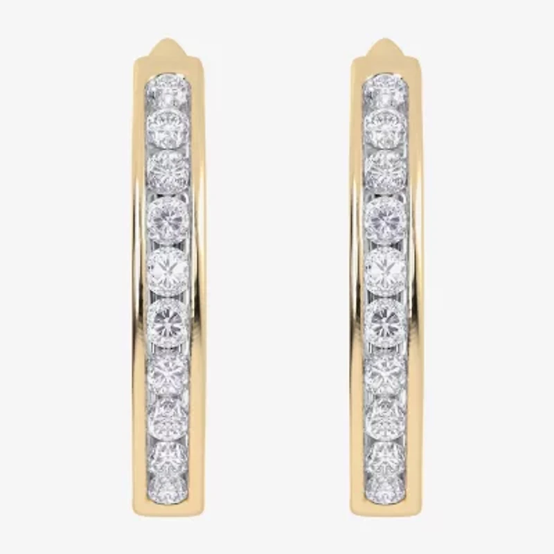 (H-I / Si2-I1) Womens 1/2 CT. T.W. Lab Grown White Diamond 10K Gold 19.8mm Hoop Earrings
