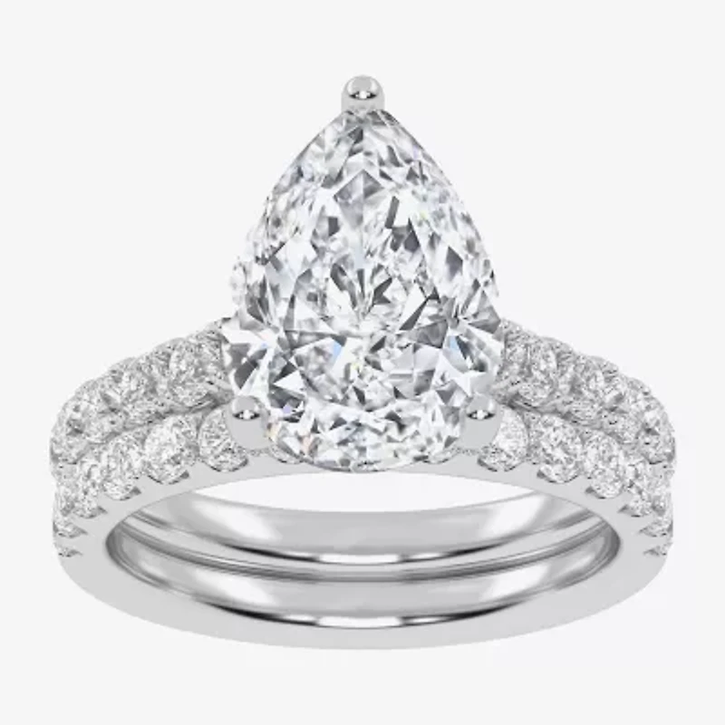 (G-H / Si1-Si2) Womens 4 CT. T.W. Lab Grown White Diamond 14K Gold Pear Side Stone Bridal Set