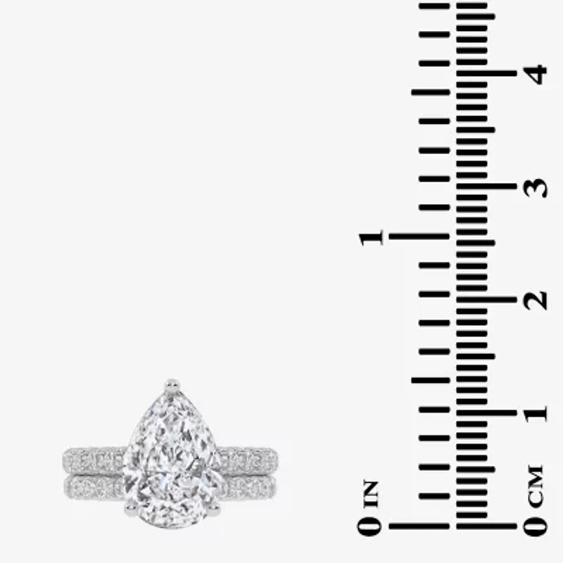 Signature By Modern Bride (G-H / Si1-Si2) Womens 4 CT. T.W. Lab Grown White Diamond 14K Gold Pear Side Stone Bridal Set