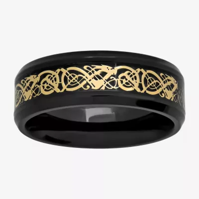 Mens Two-Tone Celtic Dragon Wedding Band
