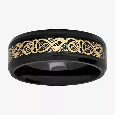 Mens Two-Tone Celtic Dragon Wedding Band