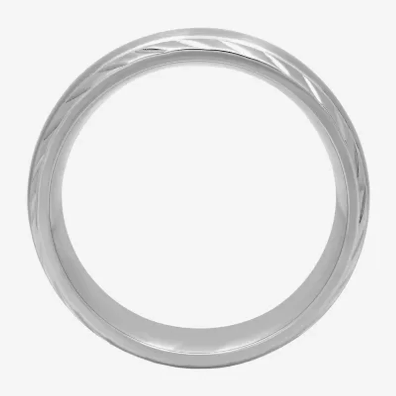 Personalized Mens 7mm Diamond-Cut Stainless Steel Wedding Band