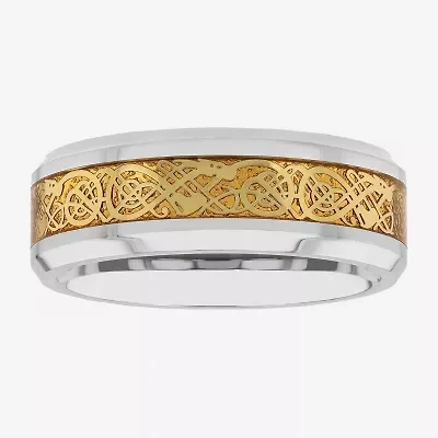 Personalized Mens Filigree Inlay Stainless Steel Wedding Band