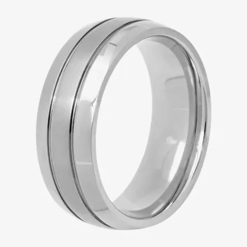 Personalized Mens 7.5mm Double-Grooved Titanium Wedding Band