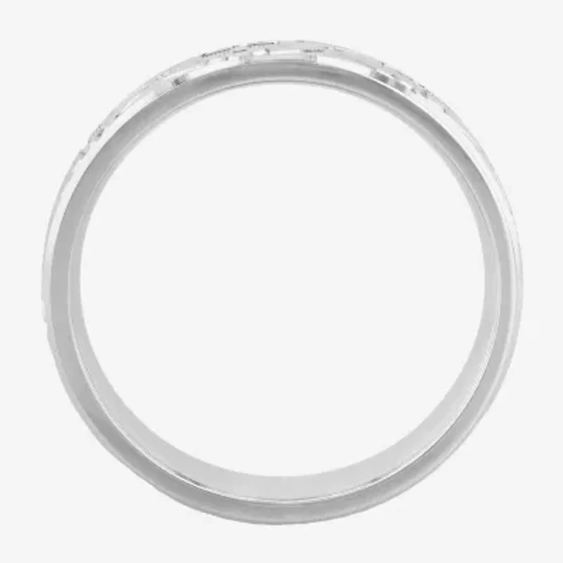 Mens Personalized 6mm Comfort Fit Sterling Silver Cross Wedding Band